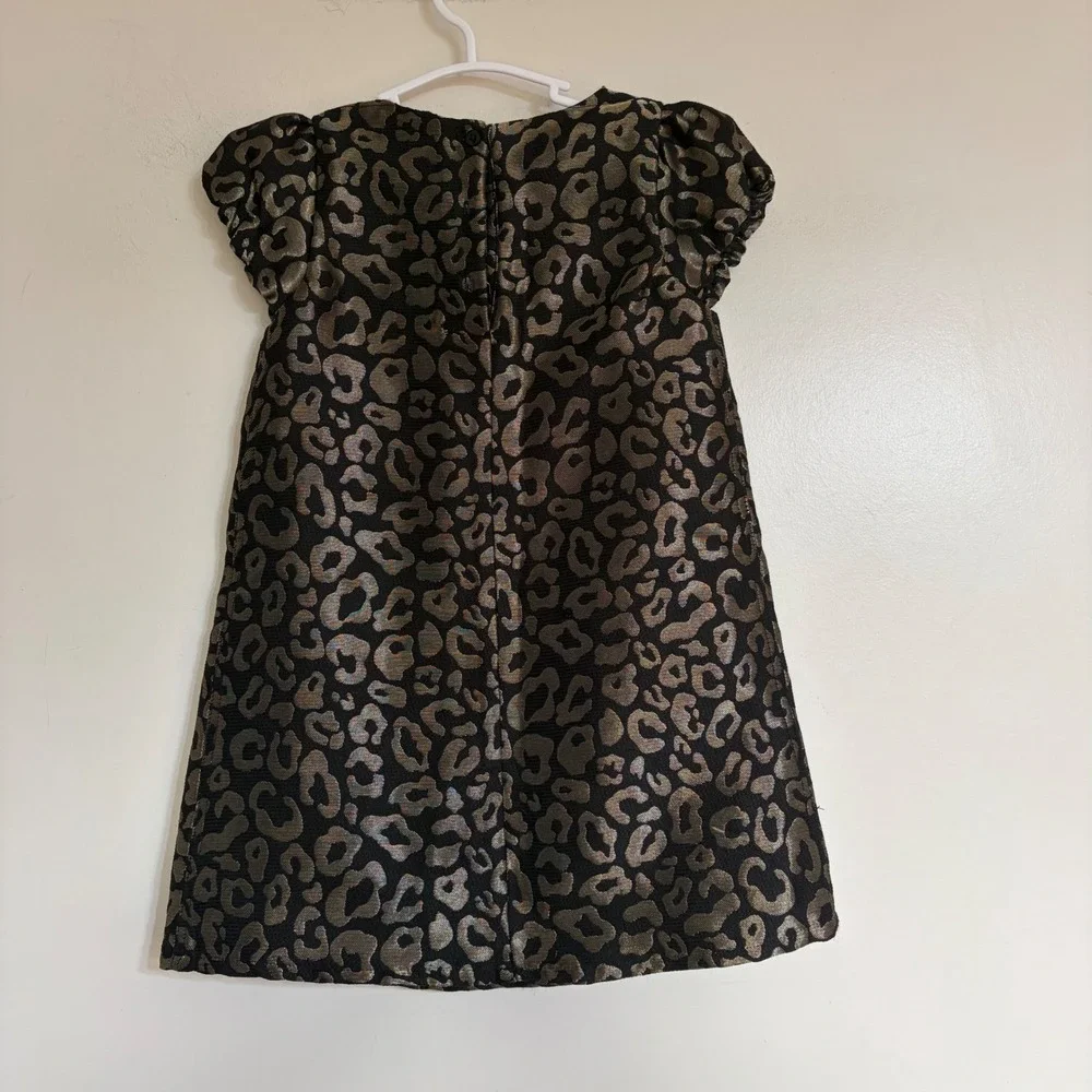 Gymboree Girls Metallic Leopard Print Dress Gold Black Brocade Holiday 4T
